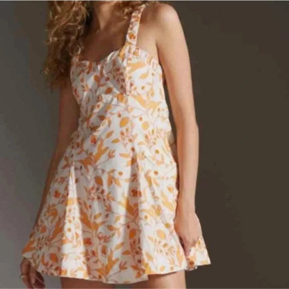Anthropologie Maeve Womens Sweetheart Mini Floral Dress Orange And White Small - Picture 4 of 13
